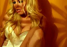 Sexy retro blonde babe teases big tits pussy in solo play