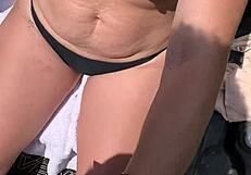 Farmers wife pisses outdoors soaking her plump saggy tits