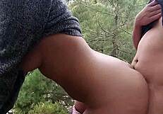 stranger bends over big booty babe for public forest doggystyle fuck
