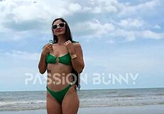 Petite Brunette Flashes Sexy Body on Beach