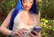 Jewelz Blu turns wild outdoors teasing wet pussy and huge cock with handjob before fucking her big ass babe style