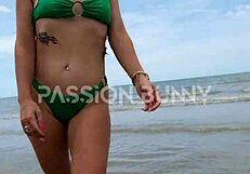 Petite Brunette Flashes Sexy Body on Beach