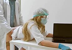 NAUGHTY NURSE BENT OVER DESK FOR DOCTOR'S CREAMPIE DOGGY POUNDING!