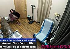 nurse gloved fingers patient's shaved pussy gaping in humiliating backstage gyno exam