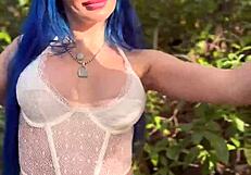 Jewelz Blu turns wild outdoors teasing wet pussy and huge cock with handjob before fucking her big ass babe style