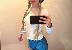 this cute college girl gets so horny filming her big tits in mirror