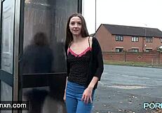 Pornxn's Horny Skinny Leyla Flashes Shaved Pussy in Public Outdoors