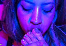 paola loves gagging on her toes barefoot in heels spitting deepthroat latina feet fetish sucking