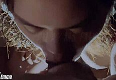 Damn! Beautiful cheating wife sucks friend's cock and swallows every drop!