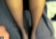 Ebony Teen Footjob in Nylons Ends with Cumshot on German Homemade Feet