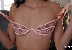 hey, check out all natural ebony babe alexis tae stripping stockings to rub trimmed pussy