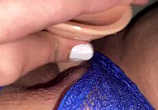 she slips dildo right through blue panties close up until pussy lips drip orgasm wet