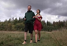 village teen in miniskirt moans outdoor forest fuck promises city ride cum facial bliss