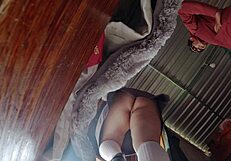latina student lifts skirt showing panties to stepdad