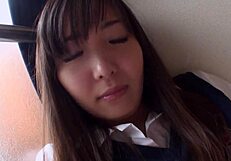 Adorable Japanese teen rides cock with hairy pussy full of creamy cum