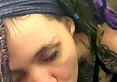 Dreadhead latina slut bent over kitchen counter takes rough big black cock domination
