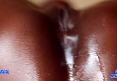 ebony couple tries anal in missionary with oily petite bodies