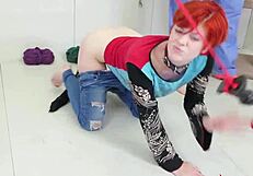 bound bdsm slut chokes on sloppy deepthroat blowjob with rough gagging