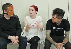 bound bdsm slut chokes on sloppy deepthroat blowjob with rough gagging
