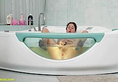 Brunette Teen Katty West Fingers Shaved Big Pussy To Wet Orgasm In Bathtub