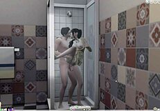 ww and jv get playful and have fun before the shower cartoon style