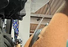 French mature exhibitionist flashes lingerie gets fucked hard by stranger in dressing room cabin