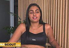 hey sexy latina model, strip that lingerie for boss and ride his cock to get hired