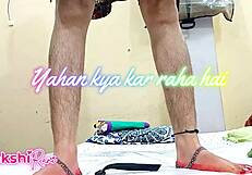 stepbrother catches stepsister shaving her hairless pussy then fucks her missionary with hindi dirty talk!