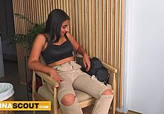 hey sexy latina model, strip that lingerie for boss and ride his cock to get hired