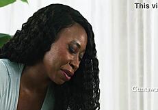 Ebony masseuse milf seduces heartbroken client into squirting scissoring