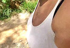 hey check me flashing my fat bbw pussy then fucking outdoors