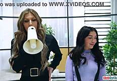 intern surprised by big tit shemale boss fucking her outdoors in public snow interracial scene