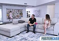 sexy nerdy stepdaughter fucked hard by dad and uncle for stealing, huge tits bouncing in taboo punishment