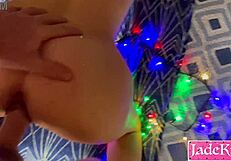 Amateur slut gags deep on cock in santa hat before massive facial cumshot!