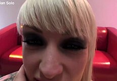 Sofia Valentine rides sybian machine choking on deepthroat cumshot pov