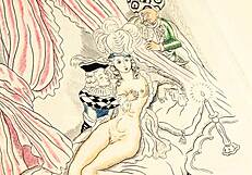 Vintage scenes unfold with hairy retro eroticism in antique style storytelling.