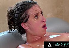 Two Oiled Masseuses Bent Over Pounded in Nuru Combo