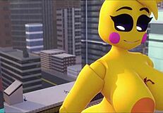 What if Giantess Toy Chica Grows Huge with Furry Toys?