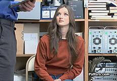 Beautiful Tattooed Brunette Gets Cock Slammed in Office Spy Cam