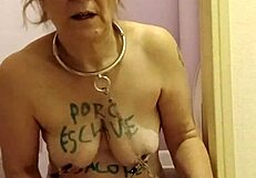 Chained French Maid Slave Whips Toilet Dildo in Bondage Humiliation Session