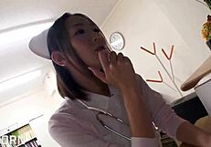 sexy japanese nurse gives patient deep blowjob then rides cowgirl to creampie in hospital