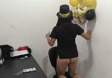 your new executive secretary moans whoring out on boyfriend's anal plug at work?