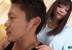 This guy savors pinching her big hard nipples during rough doggystyle pounding of her small tits young body.
