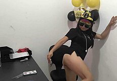 your new executive secretary moans whoring out on boyfriend's anal plug at work?