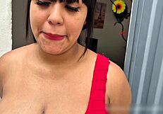 Watching Venezuelan brunette take hard doggystyle pounding at home