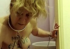 Chained French Maid Slave Whips Toilet Dildo in Bondage Humiliation Session