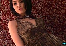 Satisfying this sexy Asian's big clit and nipples with rough toy play in heels