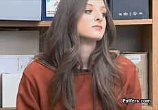 Beautiful Tattooed Brunette Gets Cock Slammed in Office Spy Cam