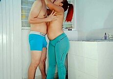 colombian housewife moans loud getting fucked missionary in laundry with cum swallow