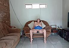 Pov view of big tits milf mommy giving jerk off instructions while riding huge bbc dildo wet pussy